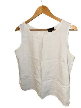CB Studio White Linen Scoop Neck Sleeveless Top